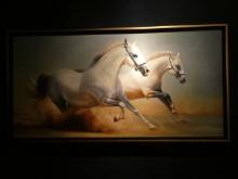 Unsigned Horses in Motion Oil Painting