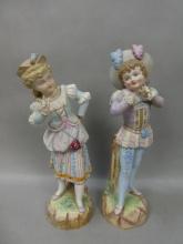 Pair Vintage Bisque Porcelain German Man & Woman Figurines w/ R Mark