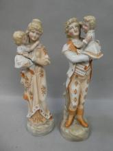 Pair Vintage Bisque Porcelain German Man & Woman Figurines with Children