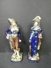 Pair French Aristocrat Signed Art Pottery Glazed Figurines
