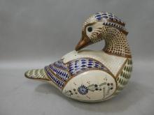 Vintage Tomala Mexico Hand Painted Art Pottery Large Signed Duck Figure