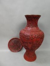 Vintage Chinese Cinnabar Style Signed plate & Large Vase
