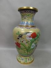Vintage Cloisonne Chinese Large Vase w/ Birds & Flowers