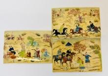 Antique Mini Persian Painting Hunting Horses Polo