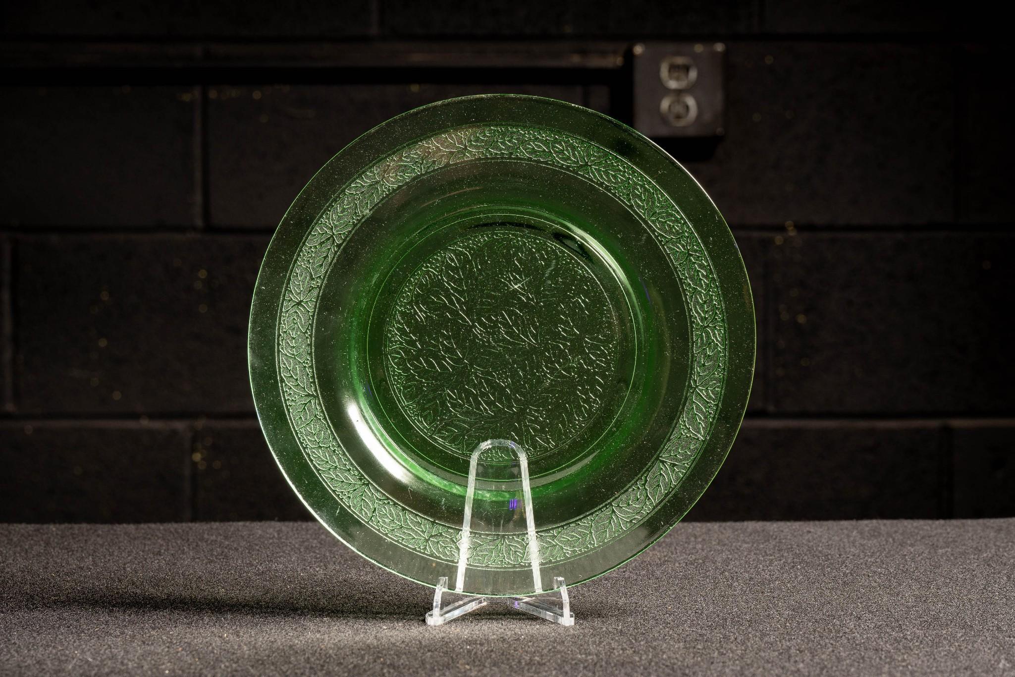 Uranium Glass Floral Plates - Set of 5