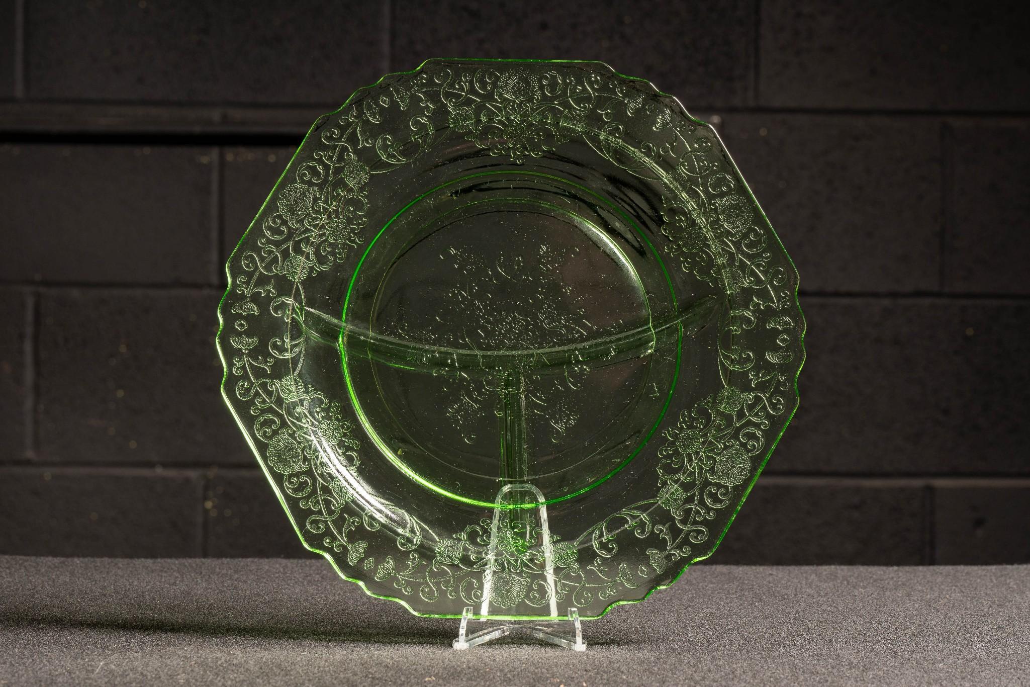 Uranium Cameo Glass Sectioned Dinner Plates - Set of Five