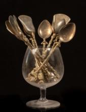Set of 10 Silverplate Shovel Spoons in Goblet