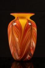 Large Hand-Blown Art Glass Vase, Signed