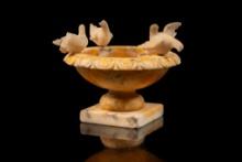 Vintage Yellow Alabaster "Doves of Pliny" Urn