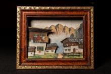 Painted and Framed Renz Reproduction Relief Austrian Alpine Village