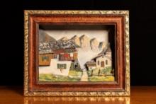 Painted and Framed Renz Reproduction Relief Austrian Alpine Chalet