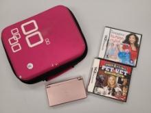Older Nintendo DS Lite lot, case, handheld game and 2 video games