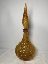 Mid Century Modern Italian Bubbled Amber Glass Decanter