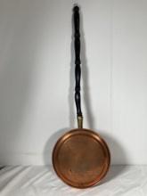Antique Engraved Copper Bed Warming Pan With Ship