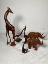 Group of 6 Hand Carved Wooden Animals