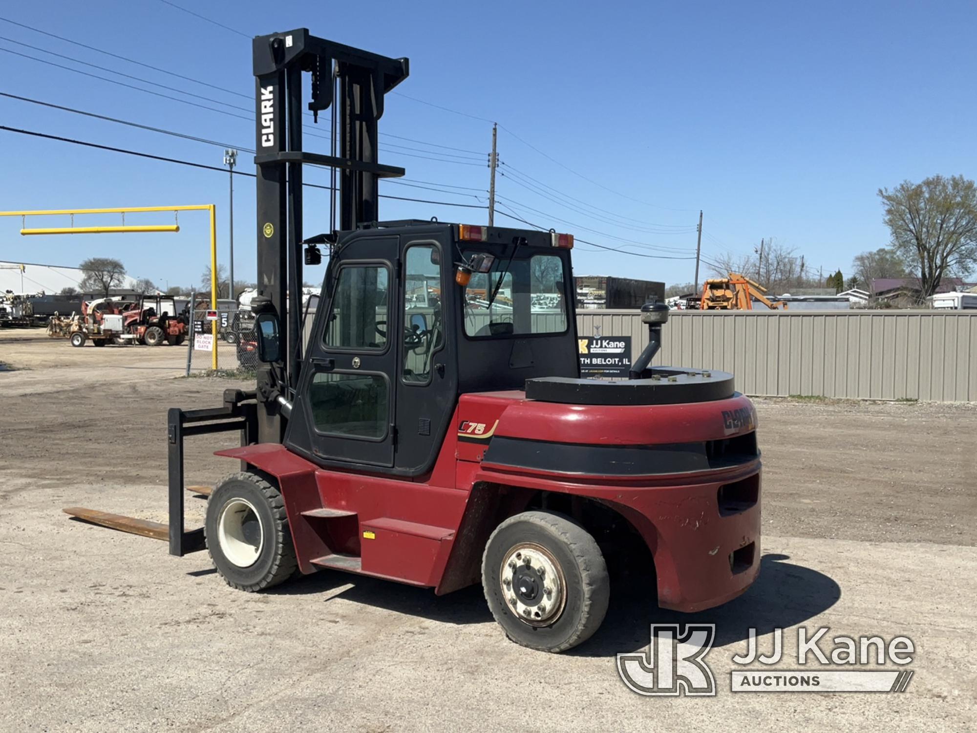 (South Beloit, IL) 2016 Clark C75L Solid Tired Forklift, Indoor warehoused used. Runs & Operates, LP