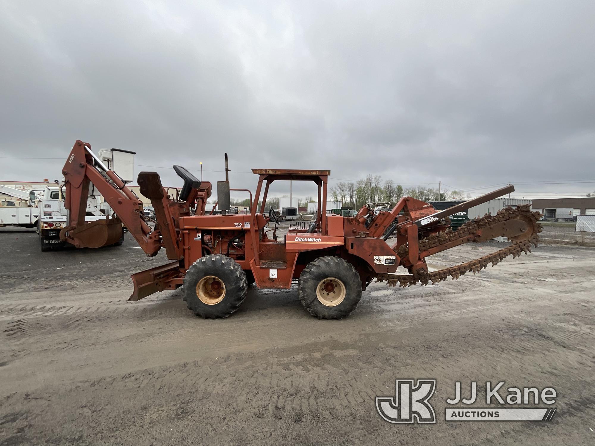 (Rome, NY) Ditch Witch 7510 Rubber Tired Combo Cable Plow/Trencher Runs Moves & Operates, Rust Damag