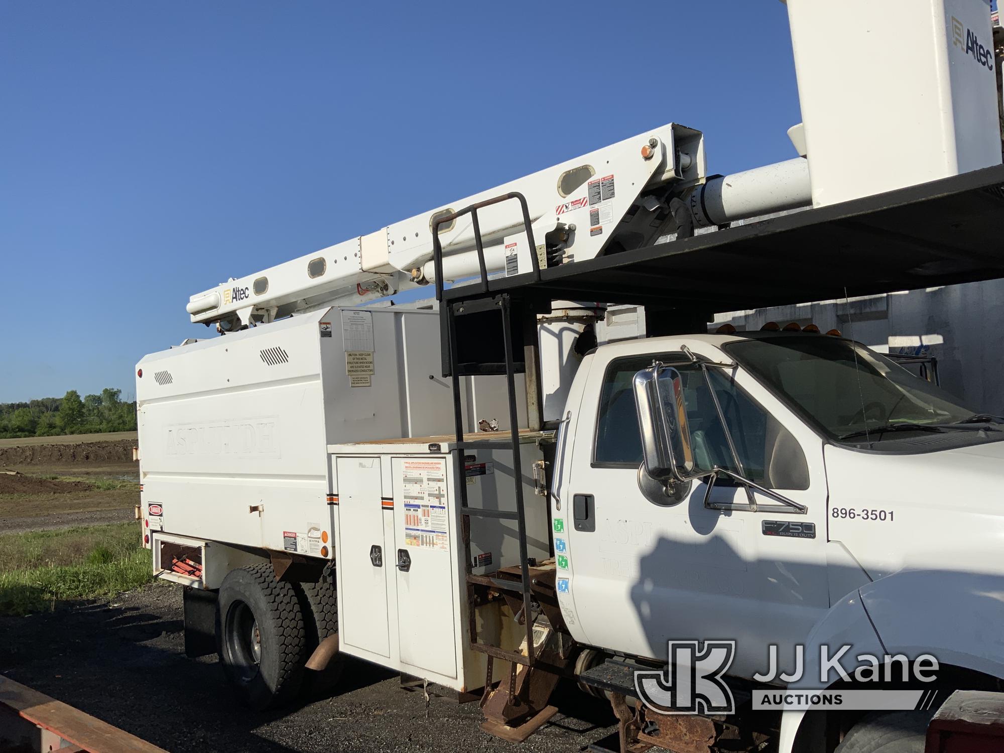 (Ashland, OH) Altec LR756, Over-Center Bucket Truck mounted behind cab on 2013 Ford F750 Chipper Dum