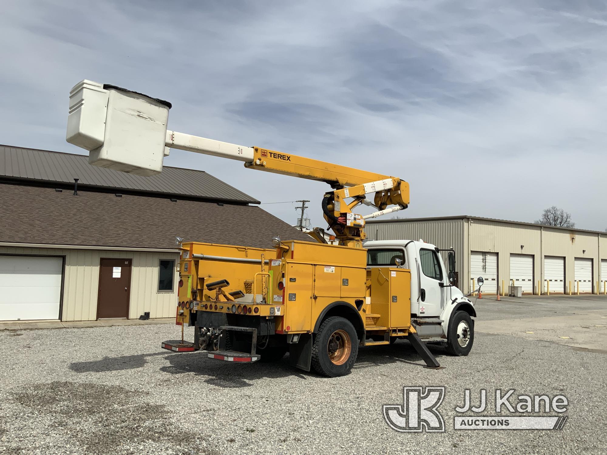 (Fort Wayne, IN) HiRanger TL41-MH, Material Handling Bucket Truck mounted behind cab on 2011 Freight