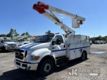 Versalift V038-1, Over-Center Bucket Truck mounted behind cab on 2011 Ford F650 Utility Truck Runs M