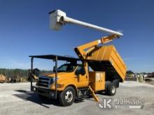 Altec LR756, Over-Center Bucket Truck mounted behind cab on 2015 Ford F750 Chipper Dump Truck Runs, 