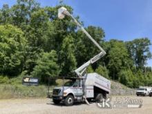Altec LR758, Over-Center Bucket Truck mounted behind cab on 2012 Ford F750 Chipper Dump Truck Runs, 