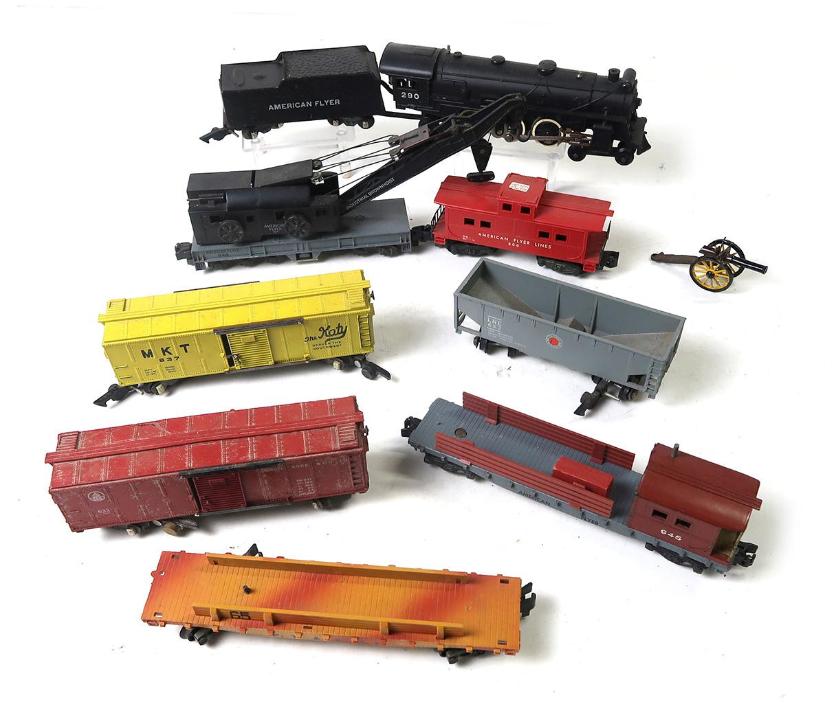 Toy American Flyer Train Set (9), O ga, incl 290 loco & tender, crane & var