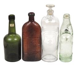 Apothecary Bottles (4), green Coca Mariani-Paris, J. Roberts "Codd", emboss
