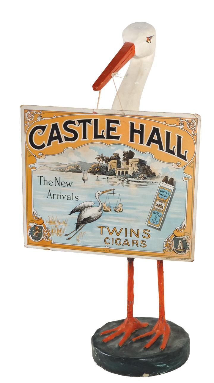Cigar Advertising Counter Display, Castle Hall Twins Cigars, painted papier