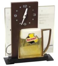 Breweriana Falstaff Beer Lightup Clock, back-lit panel & mug w/logo, Exc wo