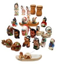Salt & Pepper Shakers With Native American Theme, 10 Pair/sets Incl 2 Canoe