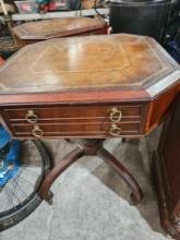2- Leather Top Octagonal Tables with brass