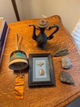 fossils stones and Tibetan Brass metal Filigree