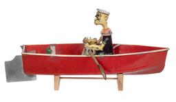 Hoge Popeye the Sailor in Rowboat Windup Toy