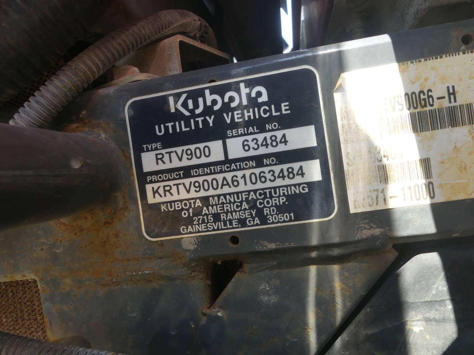 Kubota RTV900 4WD Utility Vehicle, s/n KRTV900A61063484 (Salvage - No Title