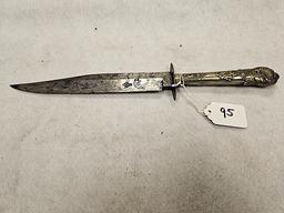 JGWRAGG PURNAC IL SHEFFIELD ENGLAND METAL HANDLE SHEATH KNIFE, VERY ORNATE,