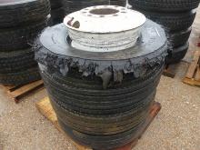 Pallet of Used FS560 Tires and Beveled-hole Rims