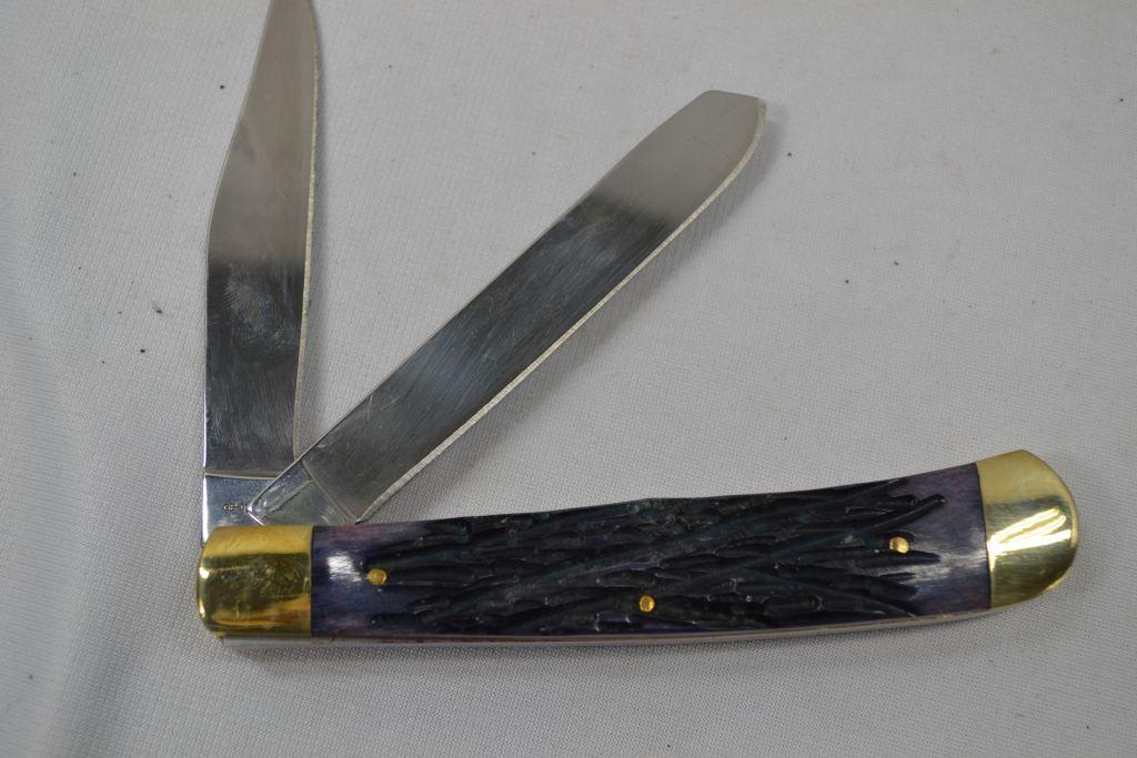 German Bull Purple Handle 5 1/4" Double Blade Knife NIB