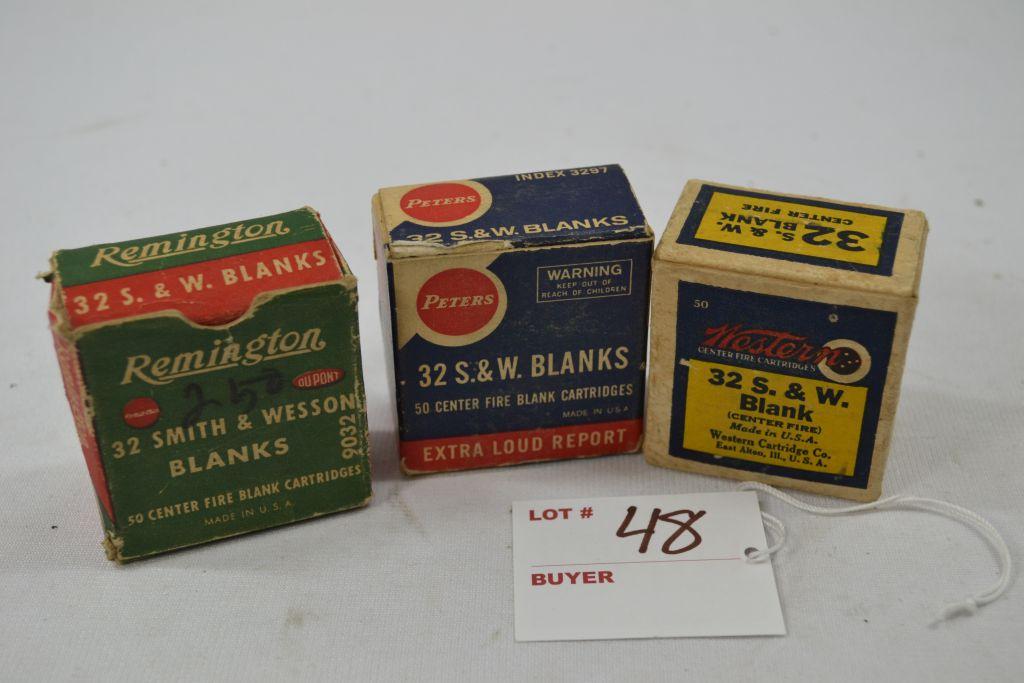 3 Partial Boxes of 32 Blank Ammo Rounds; Remington, Peters, and Western