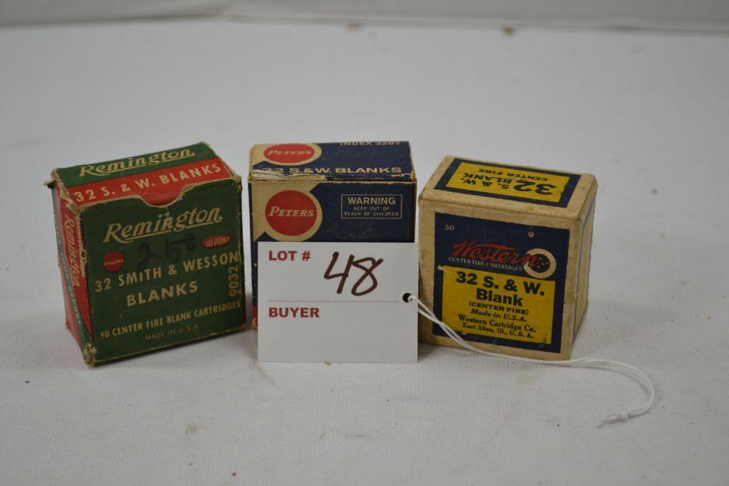 3 Partial Boxes of 32 Blank Ammo Rounds; Remington, Peters, and Western