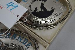 Pair of Silver and Turquoise Belt Buckles; Champion Doubles Class A Black Canyon and Cash Grande Han