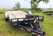 H&H Car Trailer, Blue In Color, 20', Tilt Bed, Warn Winch With Corded Remote, Single Jack, 2 5/16" B