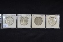 4 - Walking Liberty Half Dollars including 1944-D, 1941-D, and 1941-D (x2); 4xBid