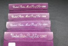 4 - United States Proof Sets including 1987, 1988, 1989, and 1990; 4xBid