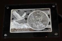 30th Anniversary Silver Eagle 1 Oz. Coin Set in 2 Oz. Silver Bar (3 Oz. Total)