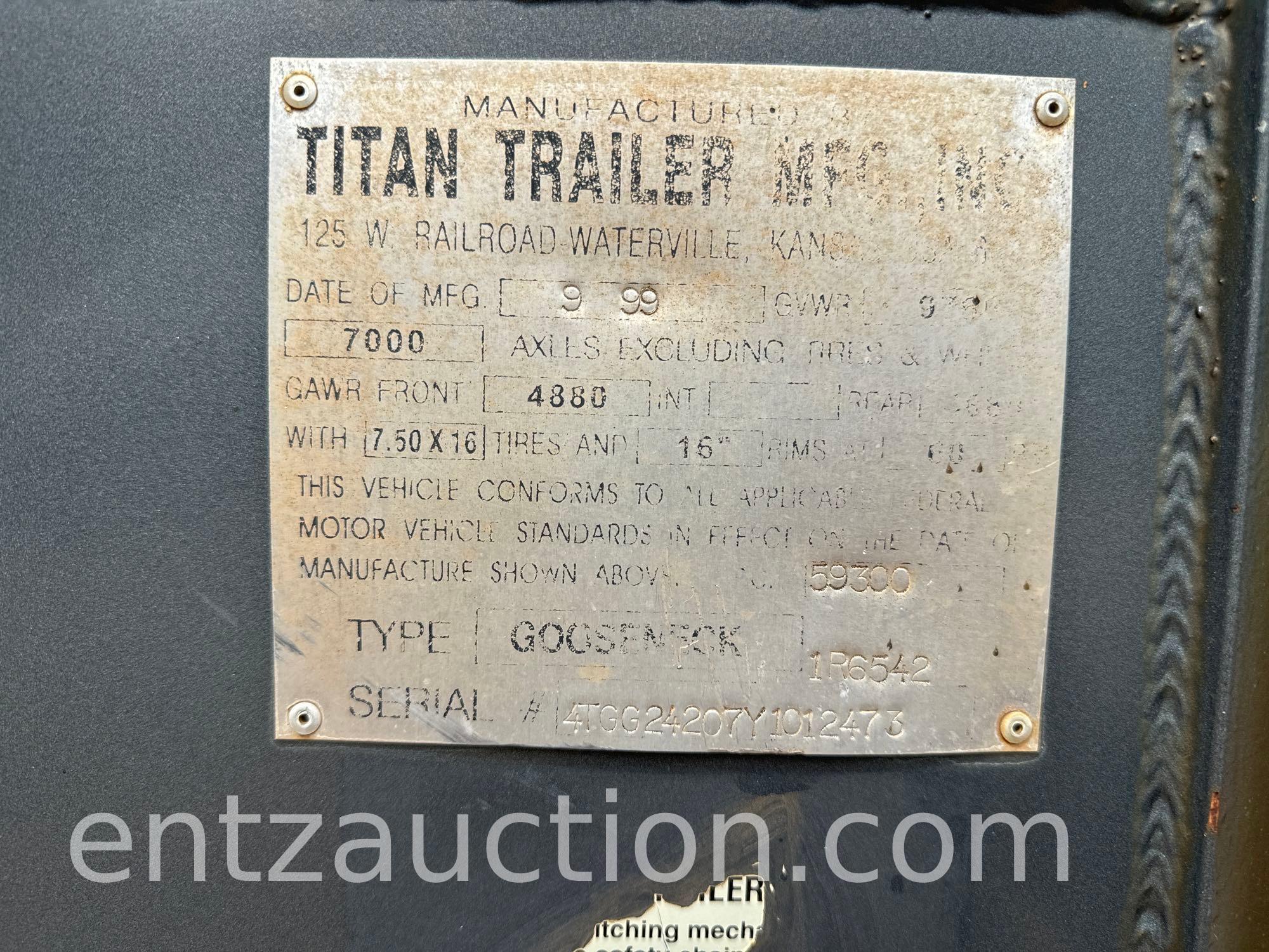 2000 TITAN GN LIVESTOCK TRAILER, 6' 8" X 24', TA,