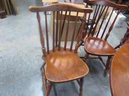 ROUND TABLE W/ 4 WINDSOR CHAIRS- ONE IS CAPTAIN