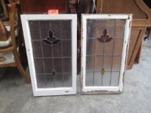 2 STAINED GLASS WINDOWS  21 X 37