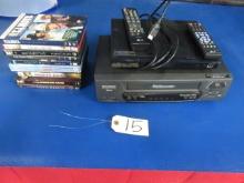 DVD PLAYER WITH MOVIES & VHS TAPES