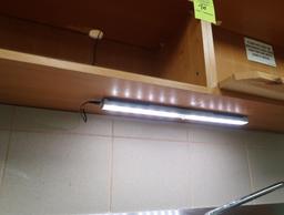 wooden wall shelves, w/ LED light fixture on bottom